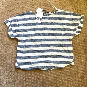 Linen striped white & navy top